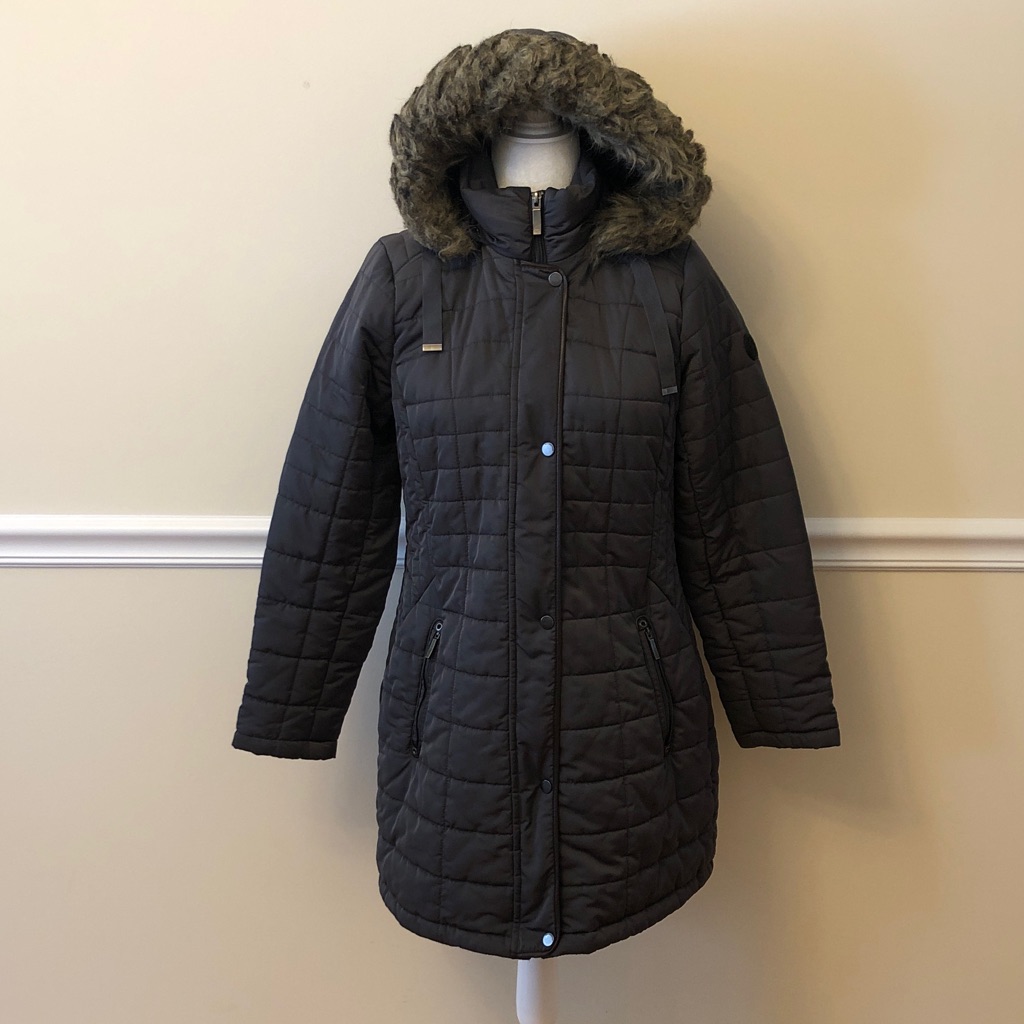 Weatherproof Women's Modern Shaped Parka Gray Quilted Puffer Coat Size Small